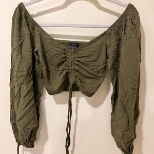 Forever 21 Olive Off-Shoulder Ruched Blouse